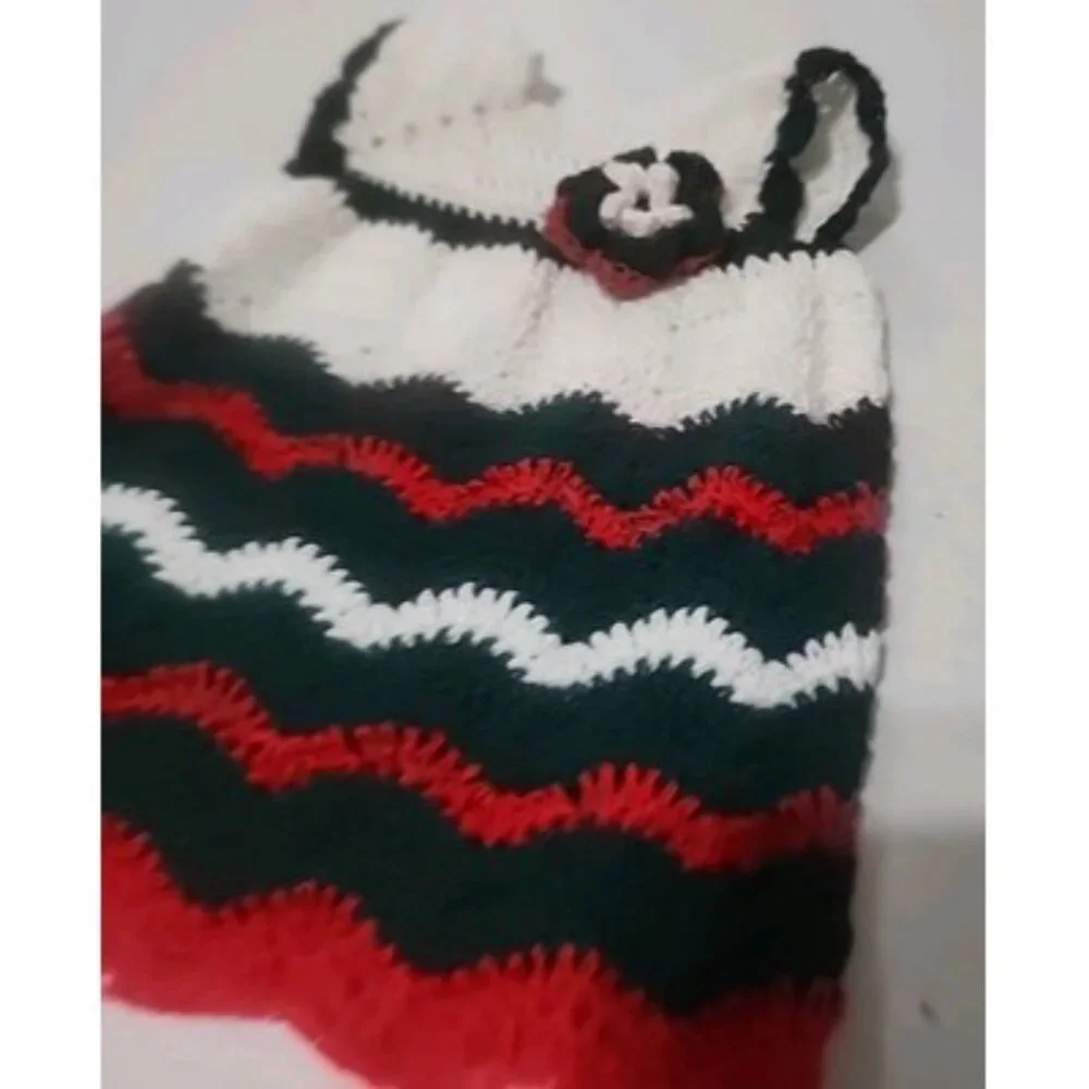 Handmade‎ Crocheted Christmas Dress for 18 In American Girl Type Doll Red Green
